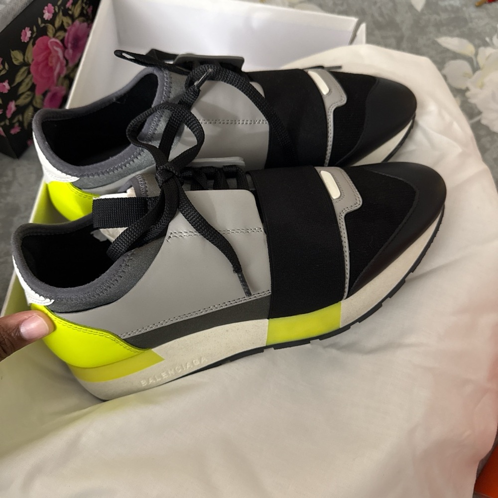 Balenciaga Black and Neon Yellow Trainers